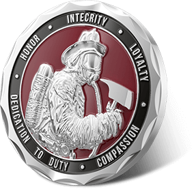 3D rendering of custom firefighter challenge coins