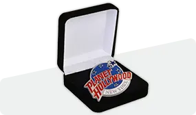 velour box of customized lapel pin with logo